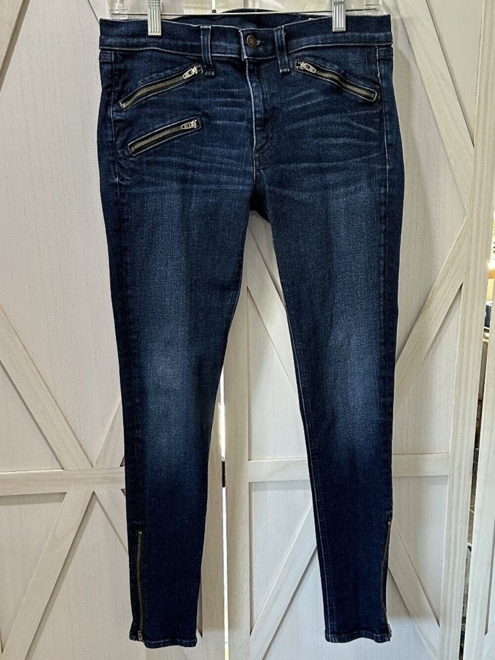 rag & bone/JEAN Moto Skinny Jeans in Kensington Size 30 Dark Wash Zip Detail - Picture 2 of 8